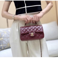 Best Price Chanel Coco Lambskin Mini Flap Bag with Top Handle AS2431 Burgundy 2025 Top Quality