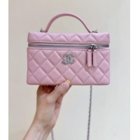 Pretty Style Chanel Shiny Grained Calfskin Vanity with Chain and Star AP4854 Pink 2025 Top Quality