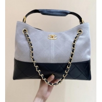 Shop Discount Chanel Small Tote Bag in Suede Calfskin & Shiny Lambskin AS5634 Grey/Black 2025 Top Quality