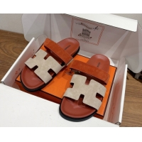 Best Luxury Hermes Chypre Slide Sandals in Suede Brown/Beige 2025 H082008 0820076