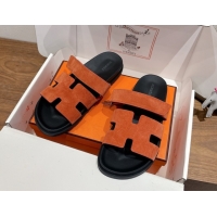 Design Cheap Hermes Chypre Slide Sandals in Suede Orange H082008 0820079