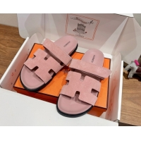 AAAAA Hermes Chypre Slide Sandals in Suede Light Pink 2025 H082008 0820080