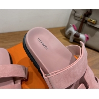AAAAA Hermes Chypre Slide Sandals in Suede Light Pink 2025 H082008 0820080