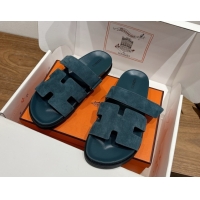 Grade Hermes Chypre Slide Sandals in Suede Dark Blue 2025 H082008 0820081