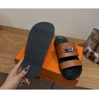 Top Grade Hermes Jackson Flat Slides Sandal in Calfskin Leather Brown 2025 H082008 0820090