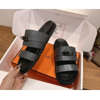 Grade Quality Hermes Jackson Flat Slides Sandal in Smooth Calfskin Dark Grey 2025 H082008 0820087