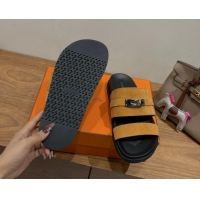 Good Quality Hermes Jackson Flat Slides Sandal in Suede Yellow 2025 H082008 0820091
