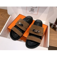 Purchase Hermes Jackson Flat Slides Sandal in Suede Dark Brown 2025 H082008 0820092