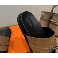Purchase Hermes Jackson Flat Slides Sandal in Suede Dark Brown 2025 H082008 0820092