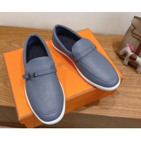 Top Grade Hermes Like Loafers in Grained Calfskin Dusty Blue 2025 H082009 0820097