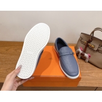 Top Grade Hermes Like Loafers in Grained Calfskin Dusty Blue 2025 H082009 0820097