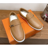 Durable Hermes Like Loafers in Grained Calfskin Beige 2025 H082009 0820099
