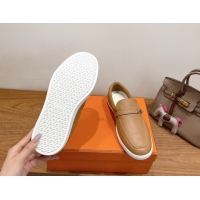 Durable Hermes Like Loafers in Grained Calfskin Beige 2025 H082009 0820099