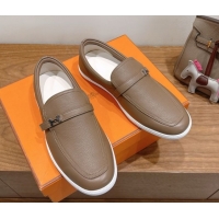 Unique Style Hermes Like Loafers in Grained Calfskin Grey 2025 H082009 0820100