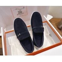 Good Looking Hermes Like Loafers in Suede Dark Blue 2025 H082009 0820102