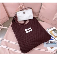 Famous Brand Miu Miu Knit Tote Bag 5BG231 Brown 2025