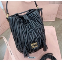 Good Product Miu Miu Matelasse nappa leather bucket bag 5BE084 Black 2025