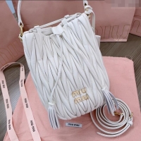 Top Quality Miu Miu Matelasse nappa leather bucket bag 5BE084 White 2025