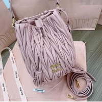 Luxury Cheap Miu Miu Matelasse nappa leather bucket bag 5BE084 Pink 2025