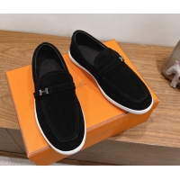 Perfect Hermes Like Loafers in Suede Black 2025 H082009 0820104