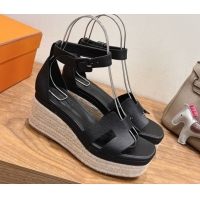 Most Popular Hermes Elda Platform Wedge Sandals 8cm Grainy Calfskin Black 2025 H082010 0820101