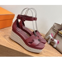 Best Product Hermes Elda Platform Wedge Sandals 8cm Grainy Calfskin Burgundy 2025 H082010 0820106