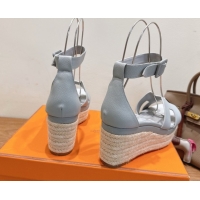 Super Quality Hermes Elda Platform Wedge Sandals 8cm Grainy Calfskin Light Blue 2025 H082010 0820109