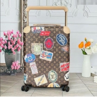 New Fashion Louis Vuitton Horizon 55 Rolling Suitcase Luggage Travel Bag in Monogram Canvas with Vintage Hotel Labels V6