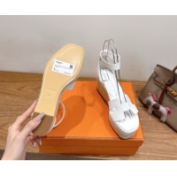 Expensive Hermes Elda Platform Wedge Sandals 8cm Grainy Calfskin White 2025 H082010 0820111