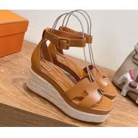 Top Quality Hermes Elda Platform Wedge Sandals 8cm Smooth Calfskin Brown 2025 H082010 0820107