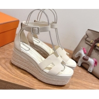 Good Quality Hermes Elda Platform Wedge Sandals 8cm Smooth Calfskin Ivory 2025 H082010 0820112