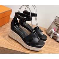 Big Discount Hermes Elda Platform Wedge Sandals 8cm Smooth Calfskin Black 2025 H082010 0820113
