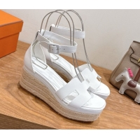 Cheap Design Hermes Elda Platform Wedge Sandals 8cm Smooth Calfskin White H082010 0820114