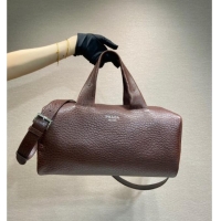 Shop Fashion Prada Mens Small Maxi-Grianed leather duffle bag 2VC046 Brown 2025