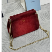Shop Best Prada Enchaine mini suede bag 1BC263 Red 2025