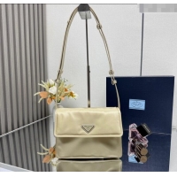 Well Crafted Prada Traveller small padded Re-Nylon shoulder bag 1BD313 Light Yellow 2025