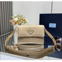Good Looking Prada Traveller small padded Re-Nylon shoulder bag 1BD313 Beige 2025