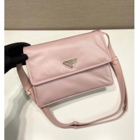 Unique Discount Prada Traveller small padded Re-Nylon shoulder bag 1BD313 Light Pink 2025