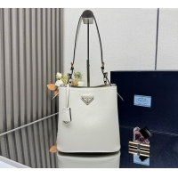 Cheapest Prada Medium leather bucket bag 1BE080 White 2025