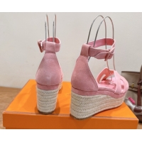 Sumptuous Hermes Elda Platform Wedge Sandals 8cm in Suede Pink 2025 H082010 0820116