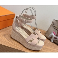 Low Price Hermes Elda Platform Wedge Sandals 8cm in Suede Nude 2025 H082010 0820118