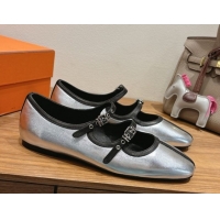Best Product Hermes Lilia Ballet Flats in Calfskin with H Buckle Silver 0820122