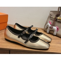 Luxurious Hermes Lilia Ballet Flats in Calfskin with H Buckle Gold 0820124
