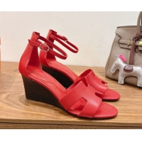 Most Popular Hermes Legend Wedge Sandals 7cm in Calfskin Leather Red 0820127