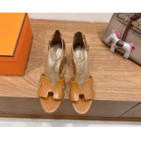 Popular Style Hermes Legend Wedge Sandals 7cm in Calfskin Leather Brown 0820128