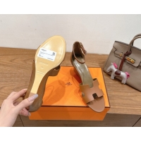 Buy Luxury Hermes Legend Wedge Sandals 7cm in Grained Calfskin Brown 0820138