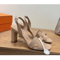 Good Looking Hermes Eremite Heel Sandals 8cm in Grained Leather Beige 0820131
