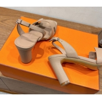 Good Looking Hermes Eremite Heel Sandals 8cm in Grained Leather Beige 0820131