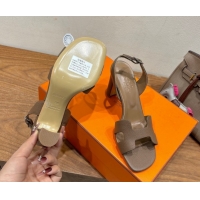 Custom Hermes Eremite Heel Sandals 8cm in Grained Leather Elephant H02275 0820142