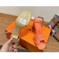 Good Product Hermes Eremite Heel Sandals 8cm in Grained Leather Light Orange H02275 0820146